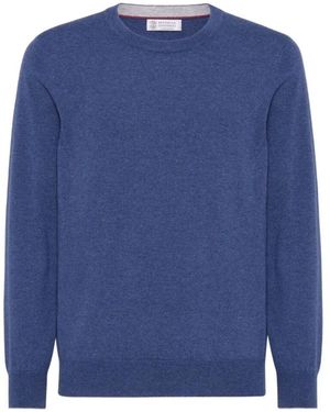Brunello Cucinelli Blauer kaschmir rundhalsausschnitt pullover