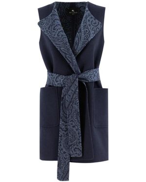Etro Wool Vest With Belt - Blue