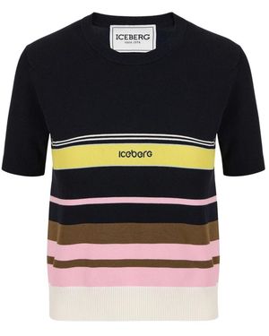 Iceberg Truien & Vesten ,Veelkleurig ,Katoen T-Shirt Met Ronde Hals - Blauw