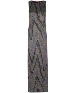 Missoni Kleedjes ,Bruin ,Sequin-Embellished Zigzag Knit Dress - Grijs