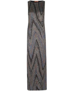 Missoni Kleedjes ,Bruin ,Sequin-Embellished Zigzag Knit Dress - Grijs