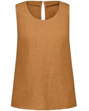 120% Lino Sleeveless Tops - Brown