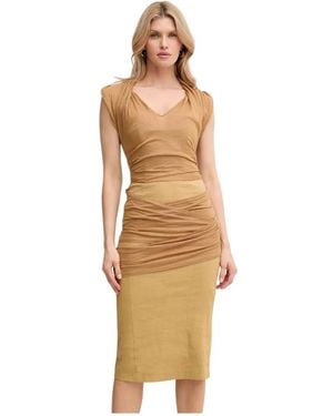 Pinko Linnen Midi Jurk - Metallic
