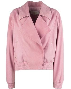 Genny Shirred-Trim Notched-Lapel Jacket - Pink