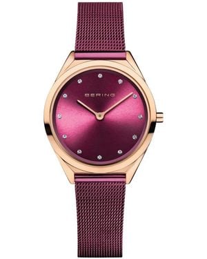 Bering Damen Armbanduhr Ultra Slim 31 Mm 3 Atm Saphirglas Slim Design Armband Milanaise 17031-969 - Pink