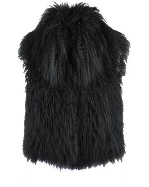 Emporio Armani Mongolian Shearling Gilet With Discreet Hook-And-Eye Closure - Black