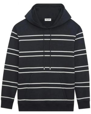 Saint Laurent Hoodies & Sweatvesten ,Zwart ,Katoen Gestreepte Fleece Hoodie Met Kangaroezak - Blauw