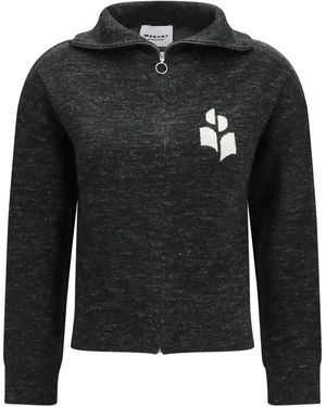 Isabel Marant Truien & Vesten ,Zwart ,Katoen Mouliné Gebreid Vest Met Rits