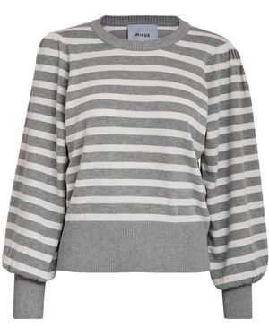 Minus Gestreifter Ls Pullover - Grau