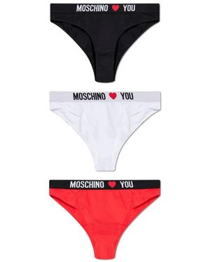 Moschino Ondergoed ,Veelkleurig ,Katoen Driepak Logo Slips - Rood