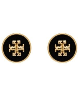 Tory Burch Icon Enamel Circle Stud Earrings - Schwarz