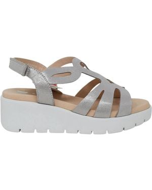 Callaghan Schoenen ,Grijs ,Leer Adaptieve Leren Sandaal Met 5Cm Hak