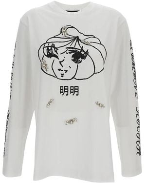 Simone Rocha Tops ,Wit ,Dim Sum Logo T-Shirt Met Lange Mouwen - Grijs