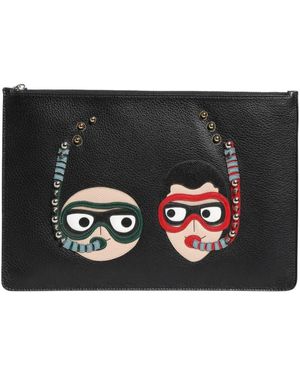 Dolce & Gabbana Schwarze Leder Verzierte Clutch-Tasche