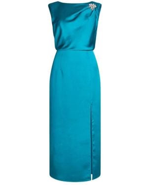 Liu Jo Kleedjes ,Groen ,Satijn Midi Satijnen Jurk Met Broche - Blauw
