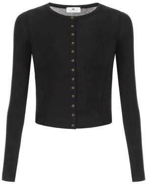 Elisabetta Franchi Truien & Vesten ,Zwart ,Wol Cardigan Van Lichtgewicht Jersey Met Geborduurd Logo