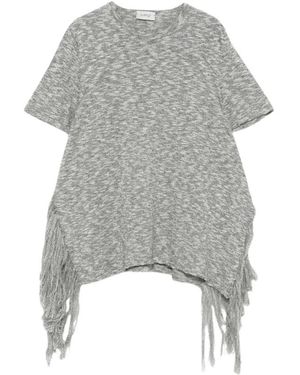 Mrz Truien & Vesten ,Grijs ,Fringed Detail Short Sleeve Round Neck