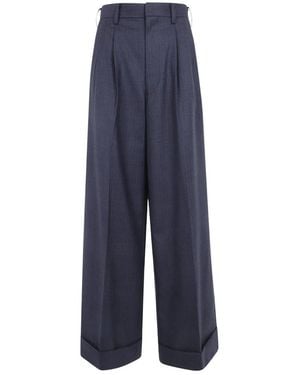 Junya Watanabe Broeken ,Grijs ,Wol Wool Stripe Broeken - Blauw