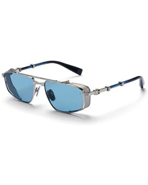 Balmain Rechteckige sonnenbrille silber/schwarz/blau swirl