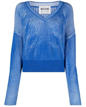 Moschino V-Hals Trui Met Twee Tinten - Blauw