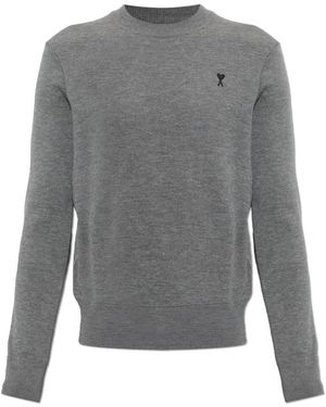 Ami Paris Truien & Vesten ,Grijs ,Wol Wool Crew Neck Sweater