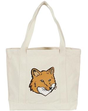 Maison Kitsuné Bolso Tote Con Cabeza De Zorro, Mujer, Talla - Blanco