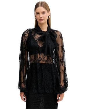 ViCOLO Lange Mouwen Blouse Met Bloemenkant - Zwart