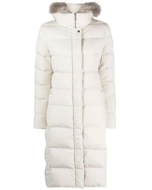 Moorer Abrigo Acolchado De Plumas Marfil Con Ribete De Piel Sintética, Mujer, Talla - Blanco