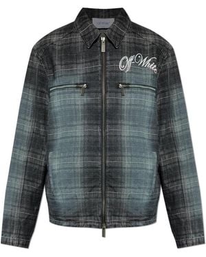 Off-White c/o Virgil Abloh Jassen ,Groen ,Katoen Jacket With Printed Logo - Grijs