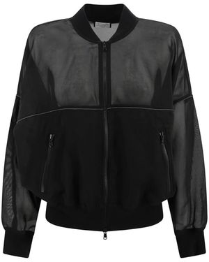 Brunello Cucinelli Jersey Bomber Negro Con Detalle De Joya, Mujer, Talla