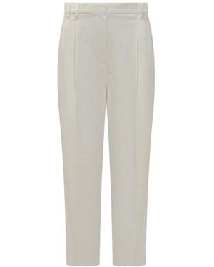 Brunello Cucinelli Broeken ,Wit ,Katoen Tailored Stretch Katoenen Broek - Grijs