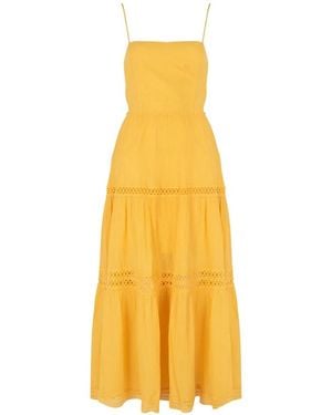 Guess Kleedjes ,Geel ,Katoen Sl Lace Up Long Safa Jurk