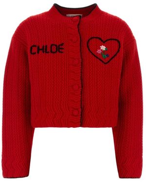Chloé Truien & Vesten ,Rood ,Wol Logo-Gebreide Kabelsteek Vest
