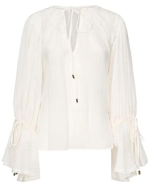 Guess Weiße Bluse Mit Ausgestellten Ärmeln Und V-Ausschnitt
