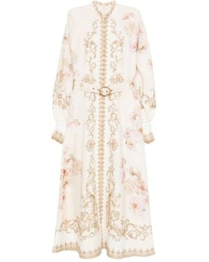 Zimmermann Baroque-Inspired Midi Dress With Voluminous Sleeves - Natural