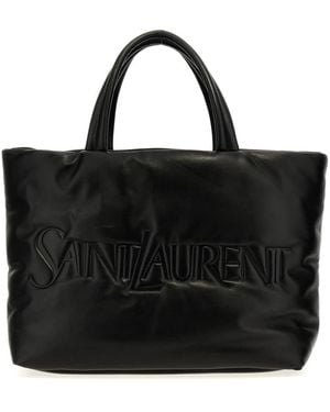 Saint Laurent Tassen ,Zwart ,Leer Monogram Embossed Leather Tote Bag