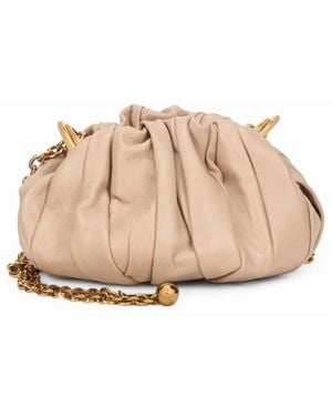 Chloé Plissé Kleine Leren Clutch - Naturel