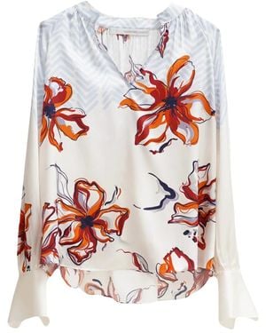 Herzensangelegenheit Bloemen V-Hals Blouse Met Ruches - Wit