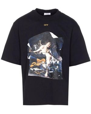 Off-White c/o Virgil Abloh Zwart Crew Neck Katoenen T-Shirt - Blauw