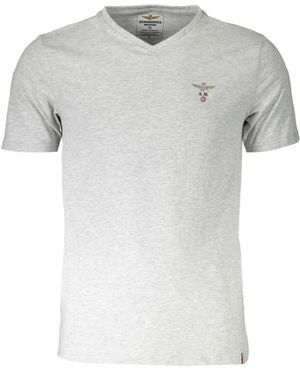 Aeronautica Militare T-shirt in cotone grigio con logo e scollo a v