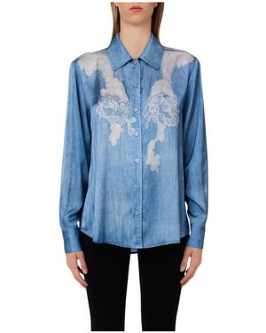 Liu Jo Overhemden ,Bruin ,Denim Digital Print Shirt - Blauw