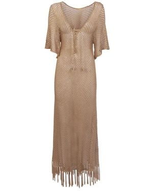 Dodo Bar Or Metallic V-Ausschnitt Mesh Kleid Ss23 - Natur