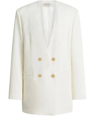 Alberta Ferretti Jassen ,Wit ,Double-Breasted Jas Met Gouden Knopen