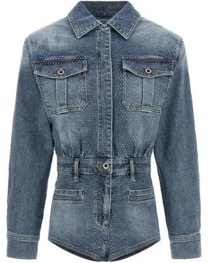 Self-Portrait Rhinestone Denim Playsuit - Blauw