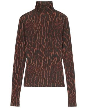 Ganni Bedruckter Rollkragenpullover Aus Glänzendem Jersey - Braun