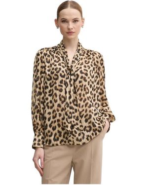 Ouí Blouse Met Dierenprint En Strikdetail - Bruin