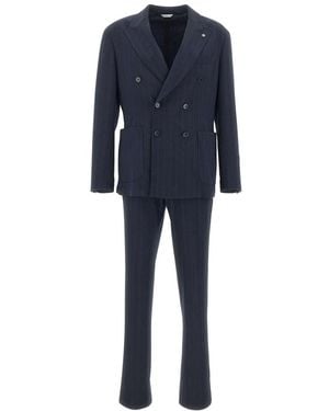 Manuel Ritz Gestreken Double-Breasted Pak - Blauw
