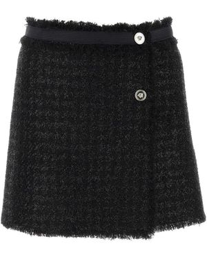 Versace Vichy Tweed Wrap Mini Skirt - Black