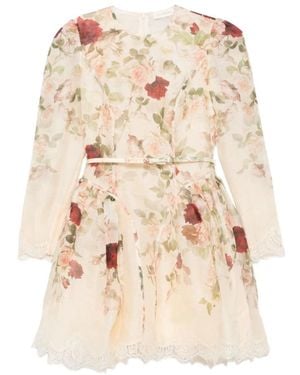 Zimmermann Weiße Spitzen Minikleid Mit Schleife - Natur