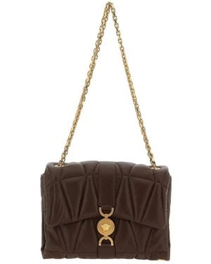 Versace Tassen ,Bruin ,Leer Gewatteerde Leren Schoudertas Met Medusa Sluiting